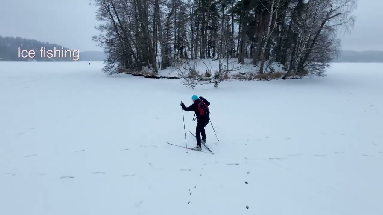 Neo 2 follow. Cross-country skiing on ice of the lake Hiidenvesi. Around the island Hannansaari.