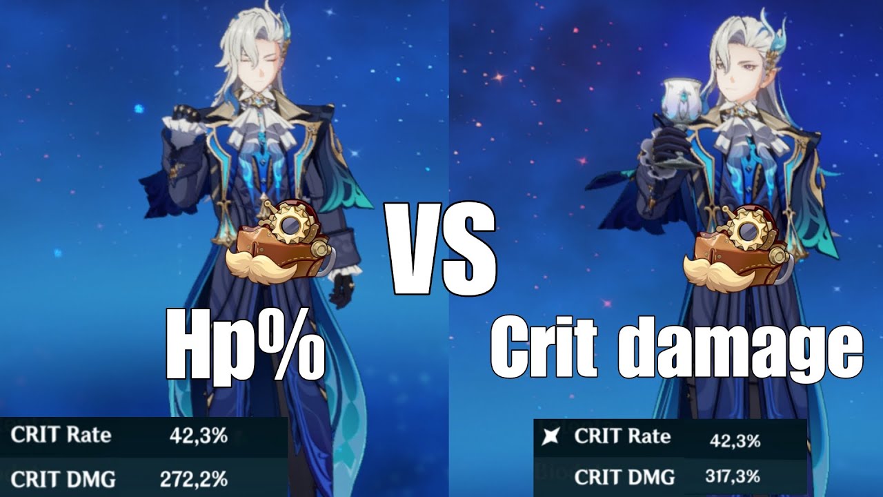Neuvilette C0 R1 showcase comparison Hp Hydro Hp vs  Crit damage circlet