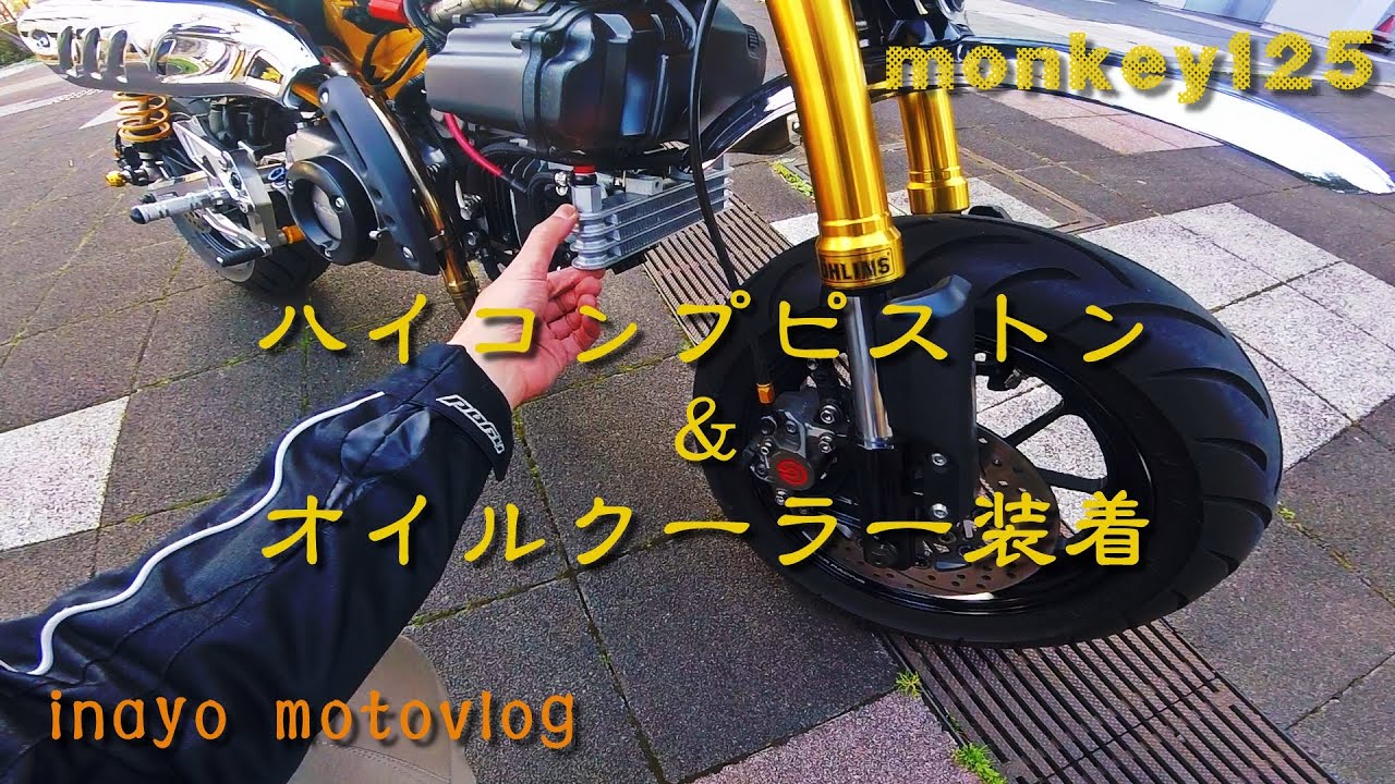 [monkey125] ハイコンプピストン＆オイルクーラー装着話 [motovlog]