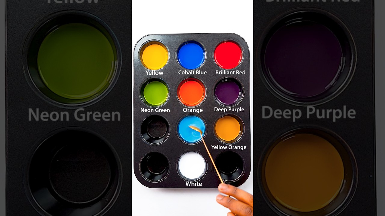 Color Recipes From Just Yellow, Cobalt Blue, Brilliant Red & White! #colors #satisfying #asmr #art 