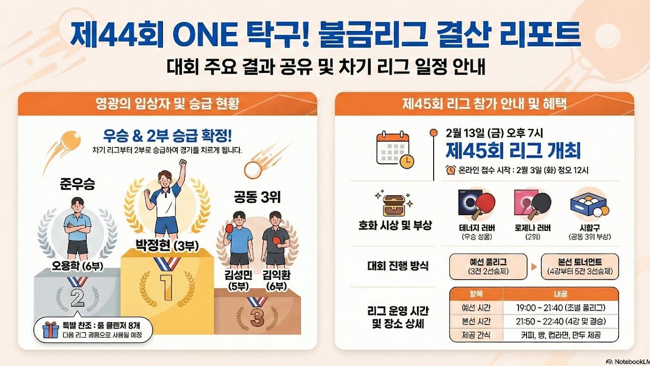 2026년 1월 23일 탁구대 위에서 배운 성장의 의미 | 제44회 원탁구 불금리그 후기