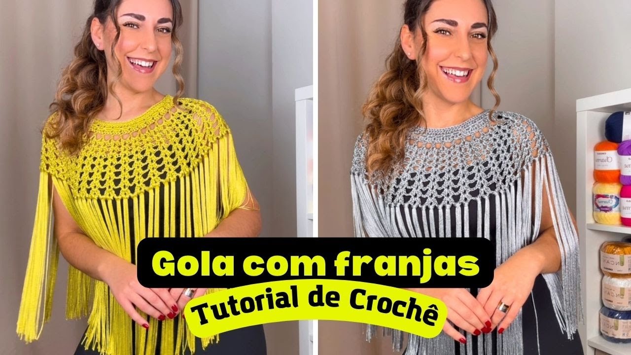 Gola de crochê com franjas - Fio Encanto - Passo a passo fácil