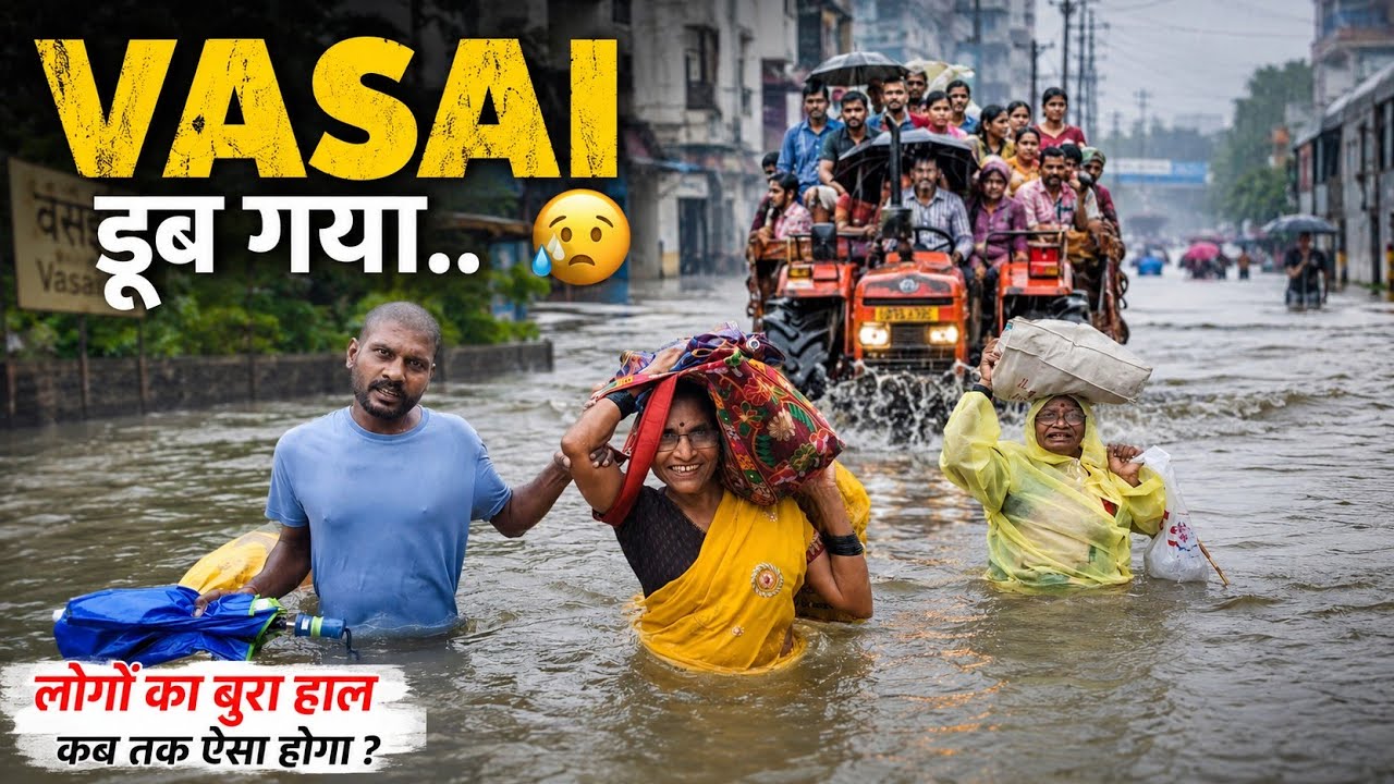 Vasai & Nalasopara Life During Monsoon 🌧️ | Waist-Deep Water, People's Struggles | Mumbai Floods ...