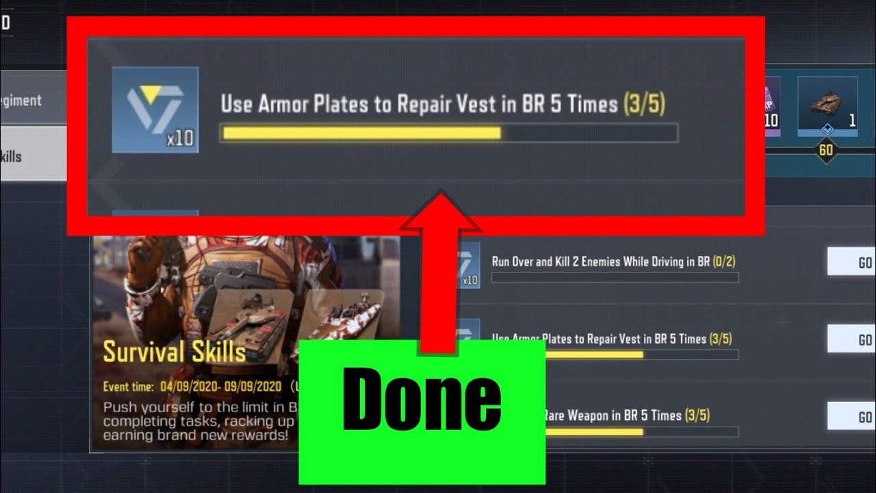 Use armor plates to repair vest in br 5 times