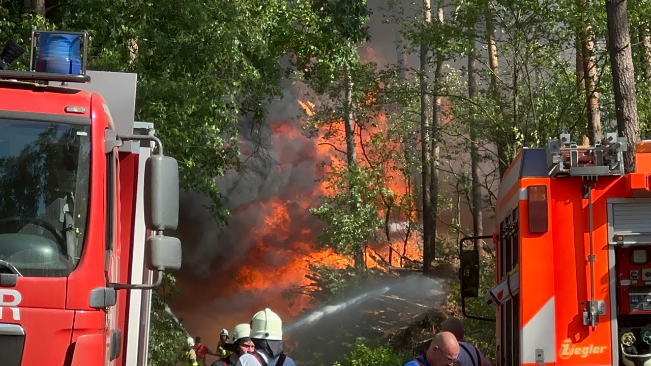 Waldbrand bei Lindow in Brandenburg - Feuerwehr kämpft gegen 12 Meter hohe Flammen und muss Fliehen