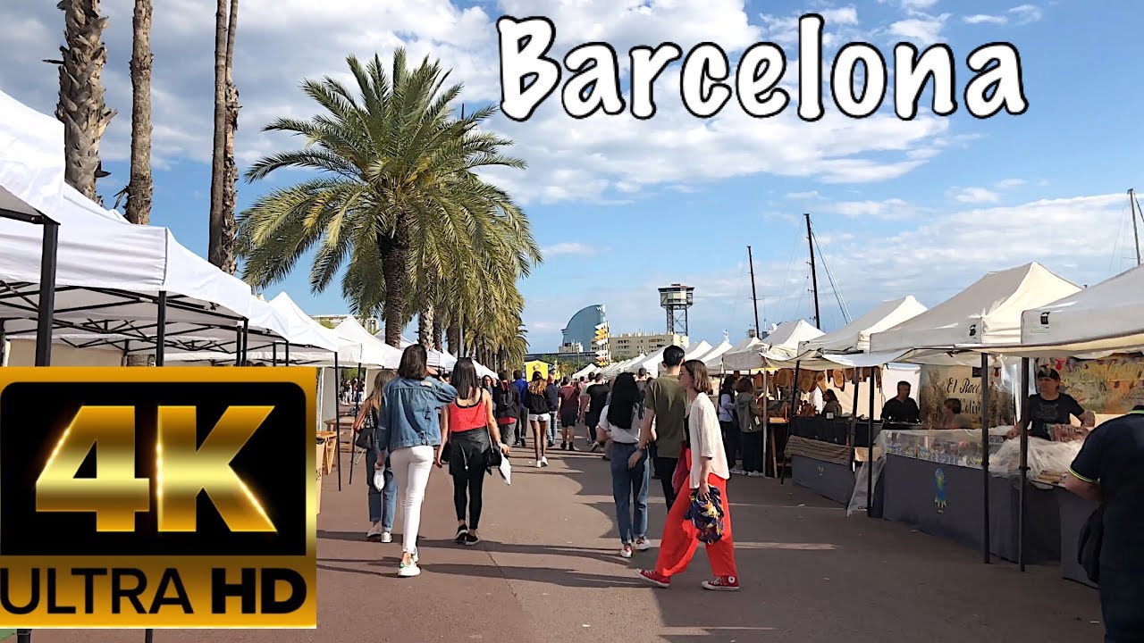 [4K] Relaxing Barcelona Walking 🏰 Barceloneta and Maremagnum