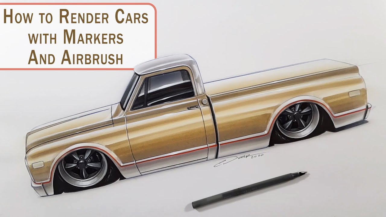 How to Render Cars with Markers & Airbrush - Tips & Technique w/ Pinstripe Chris