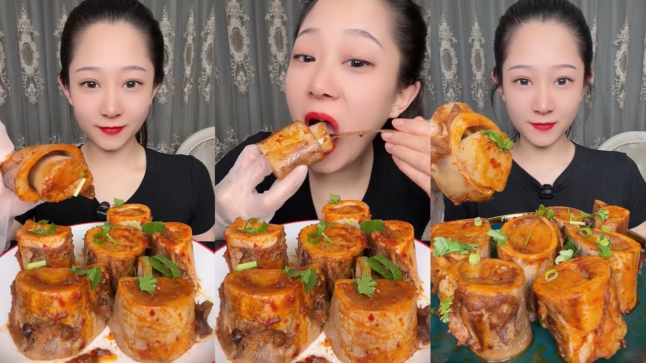 ASMR EATING SPICY BEEF BONE MARROW 🐮 | eating sounds | chinese foods Mukbang 먹방