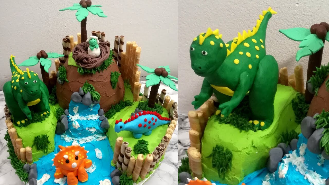 Dinosaur Island Cake + Dinosaur cake toppers