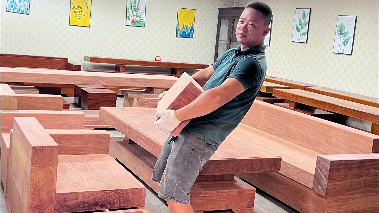 Giới thiệu phần thô combo sofa nguyên khối gỗ hương đá siêu khủng 