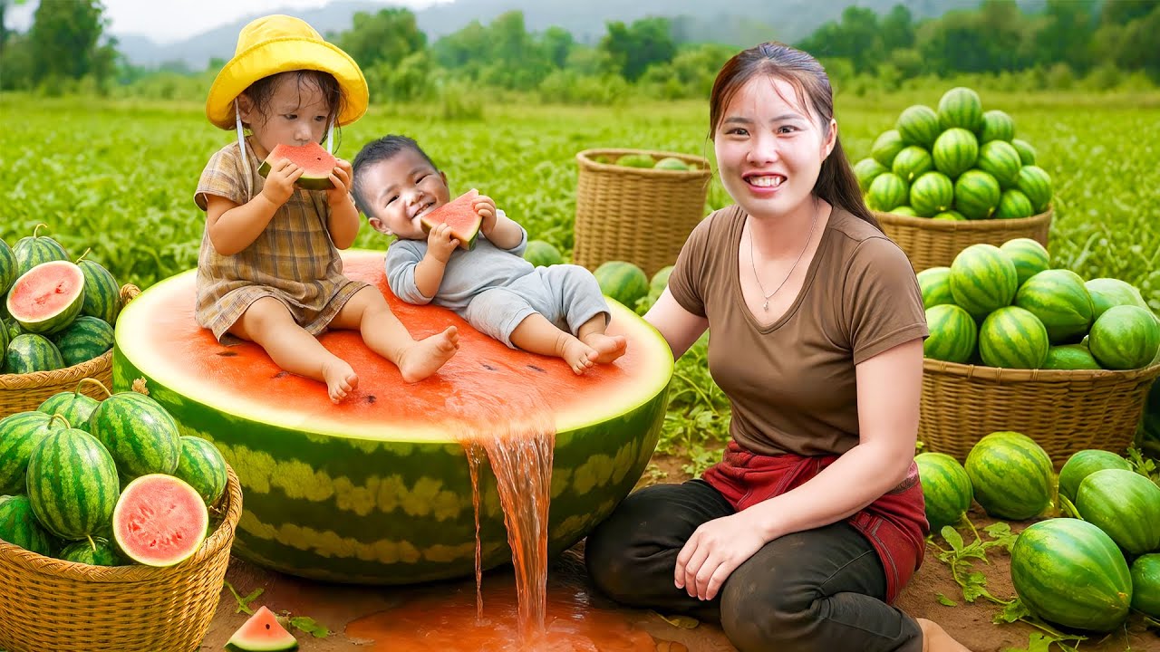 From field to market:  Harvesting 500kg+ sweet watermelons to sell at the market with my children