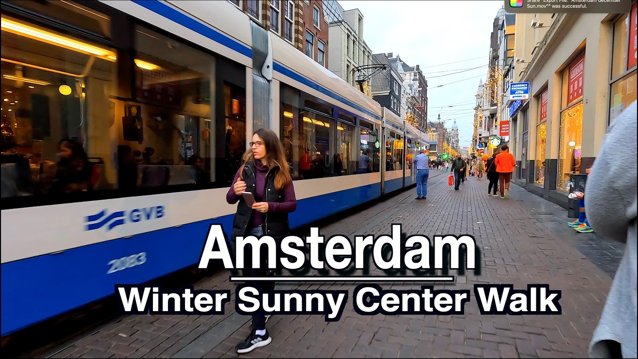 Amsterdam Winter Sunny City Center Walk | 5k 60 UHD | City Sounds