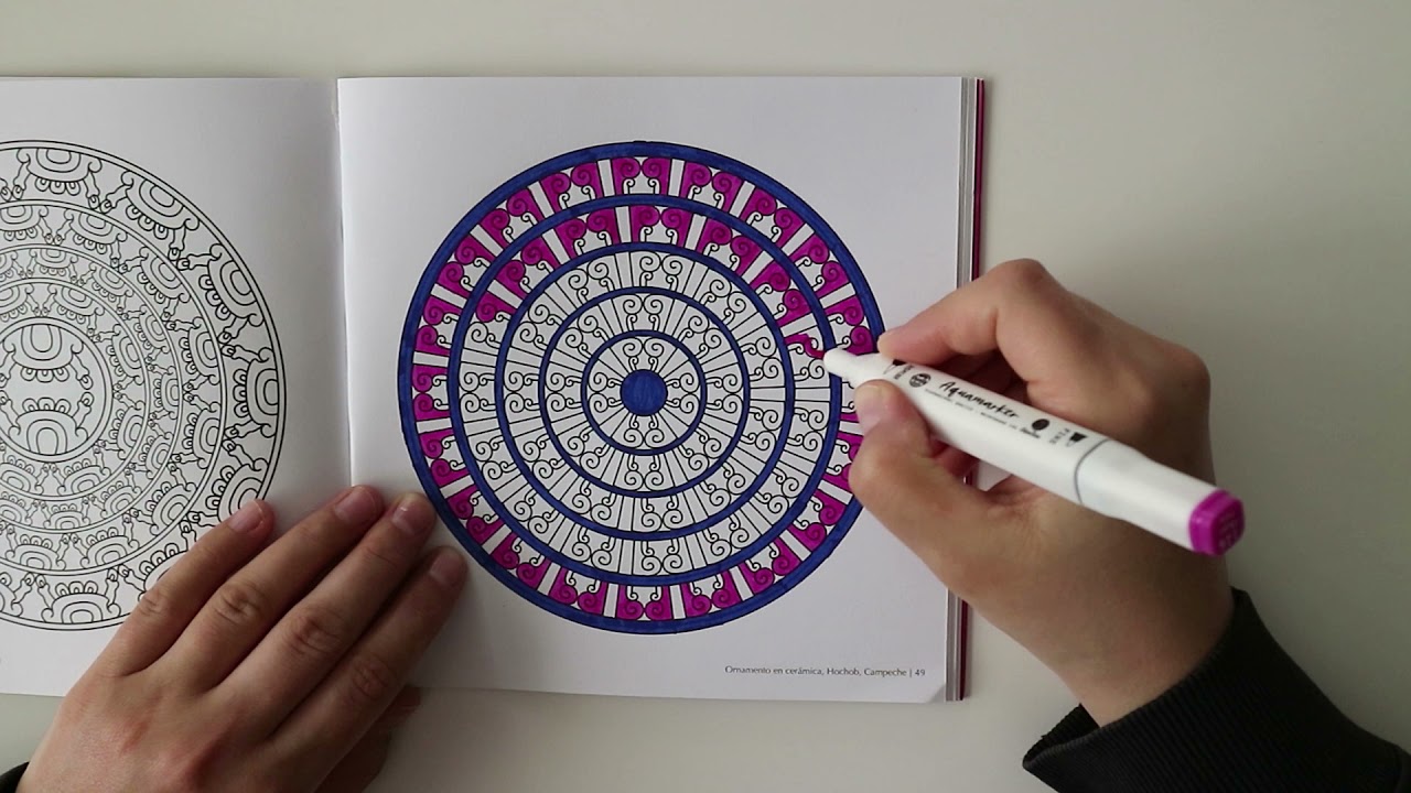 ASMR Mandala, lila, pink and navy blue coloros, adult coloring book 153