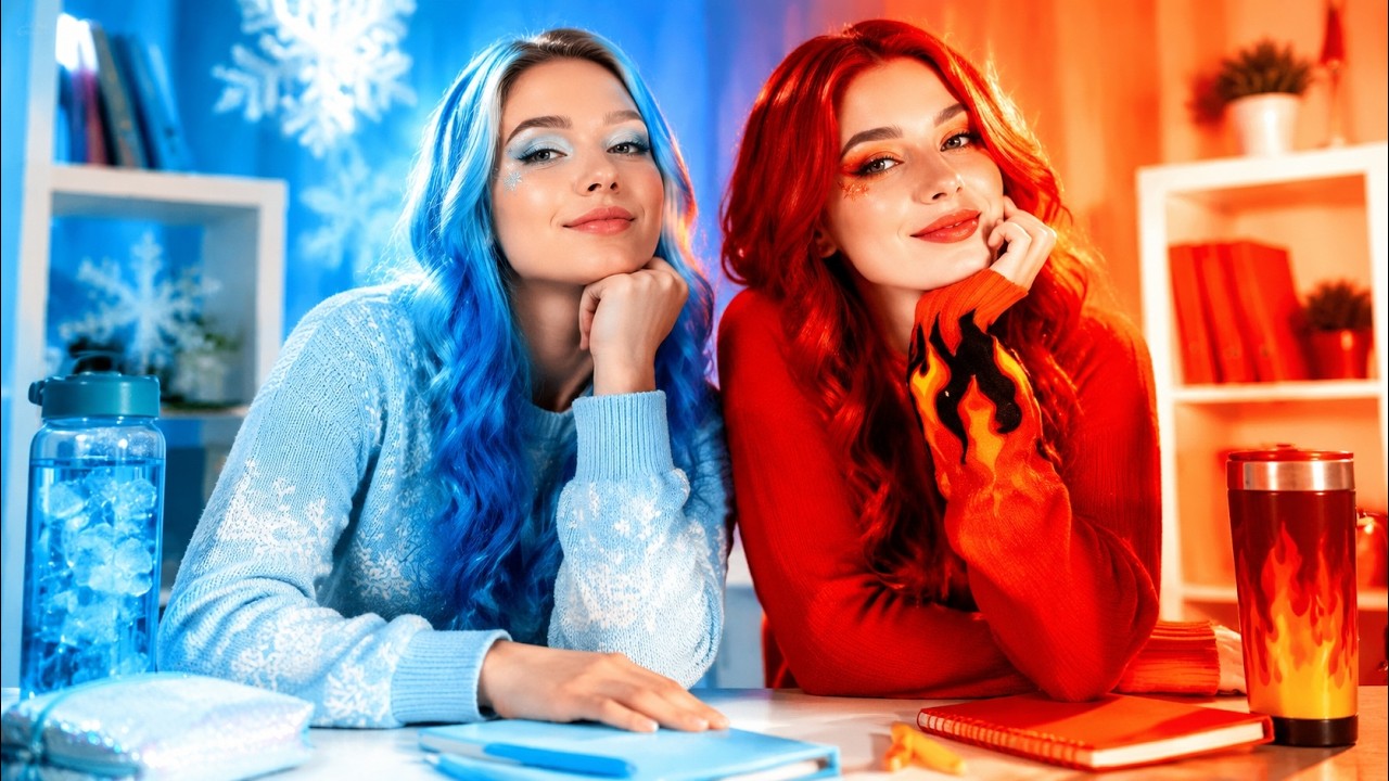 HOT VS COLD GIRLS 💙 School Hacks That Will Save Your life ❤️ Fire vs Icy Girl Challenge by 123 GO!