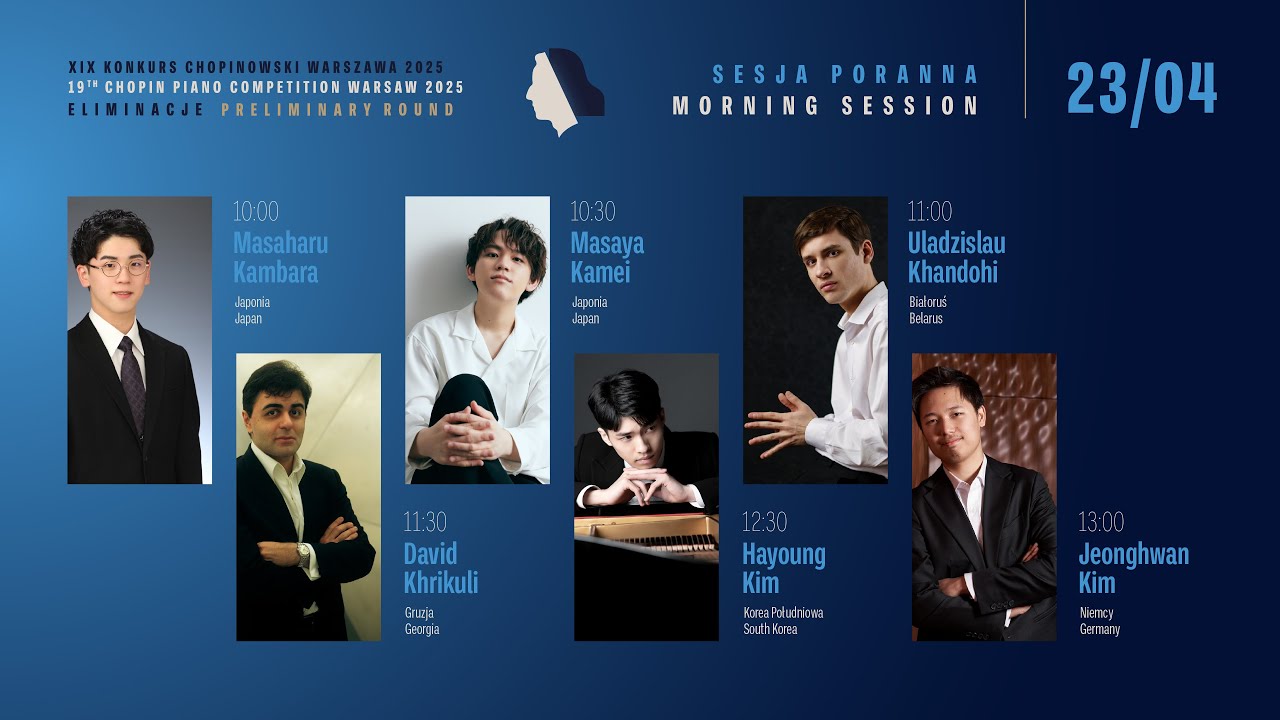 The 19th International Fryderyk Chopin Piano Competition (preliminary round) 1st session, 23.04.2025