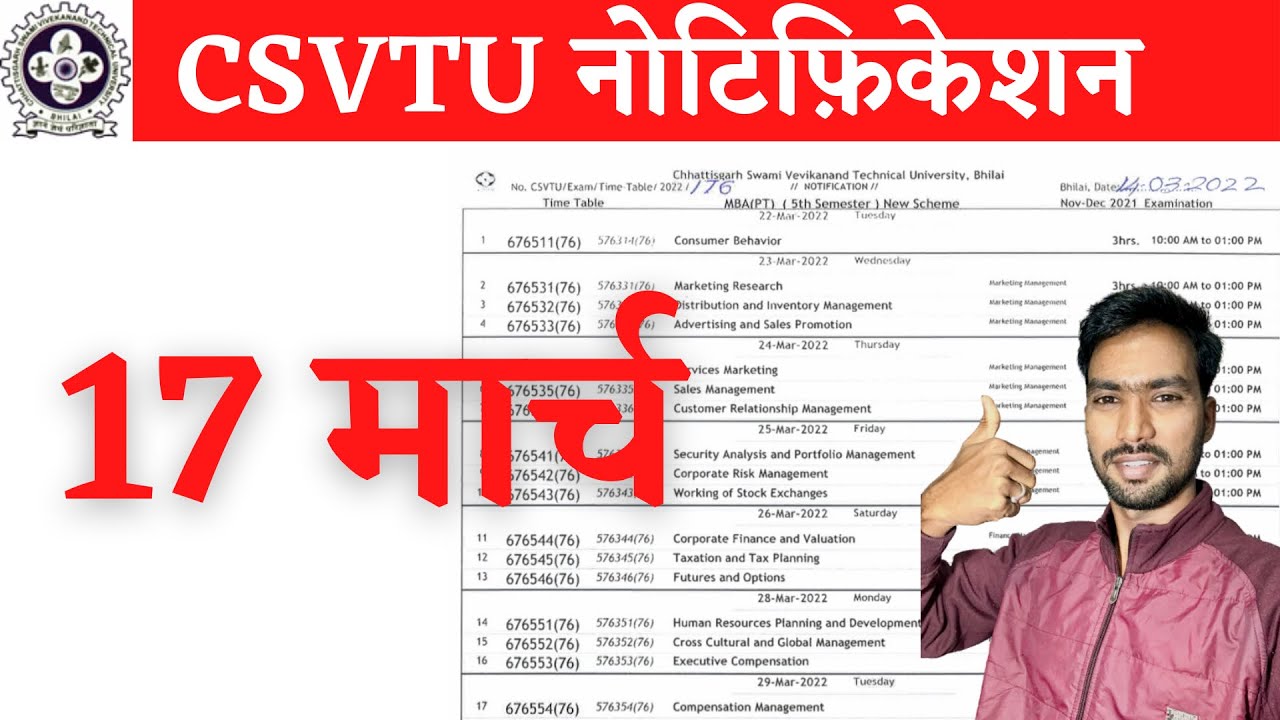 17 March 2022 | CSVTU | CSVTU EXAM NEWS | CSVTU TIME TABLE 2022 | CSVTU NEWS | CSVTU BHILAI NEWS
