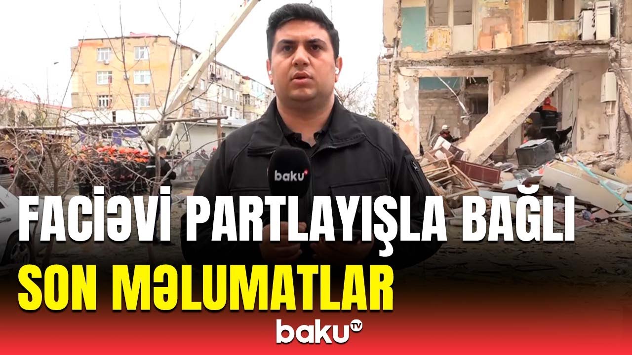 Baku TV Sumqayıtda partlayış baş verən yaşayış binasının önündə