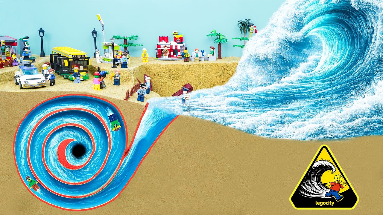 Whirlpool Swallows LEGO Figure | Tsunami Submerges Bus Station