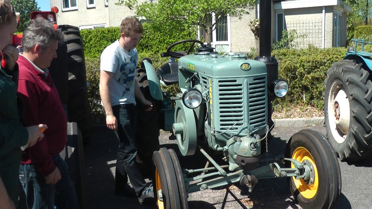 Landini oldtimer tractor één klapper cilinder starten door gloeikop 5-5-2018