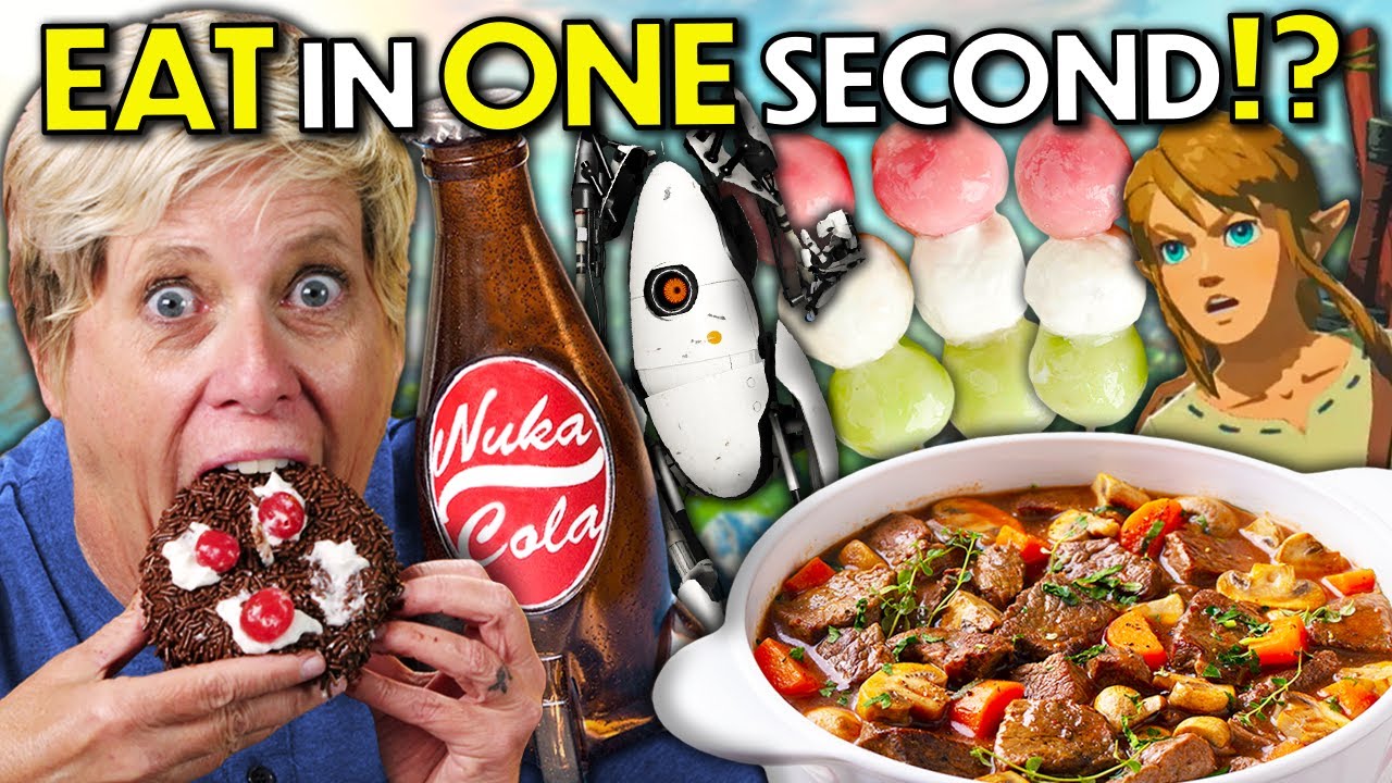 Eat In One Second - Video Game Foods! (Portal, Breath Of The Wild, Fallout) | People Vs. Food