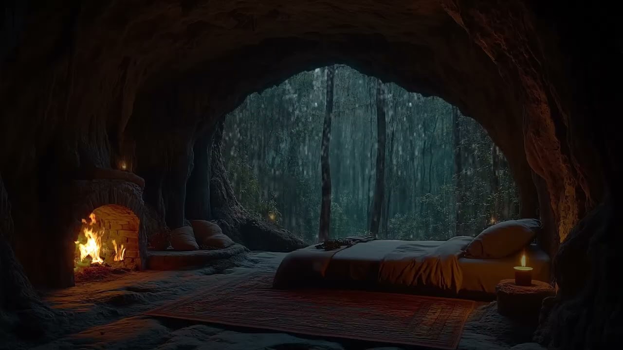 Natural Rain Sounds and Strong Thunder in Deep Cave for Relaxation and Stress Relief