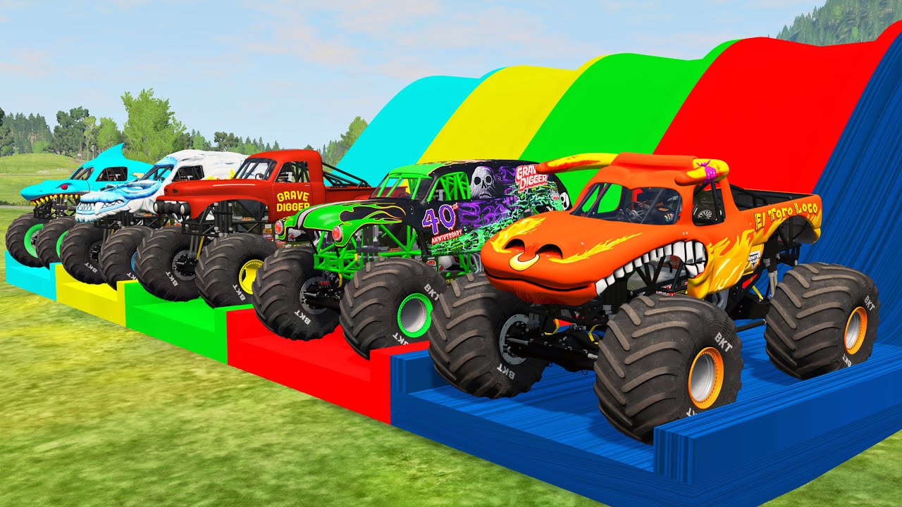 WOW Big Monster Trucks Transport Triple Flatbed with Color Slide  BeamNG.drive #05