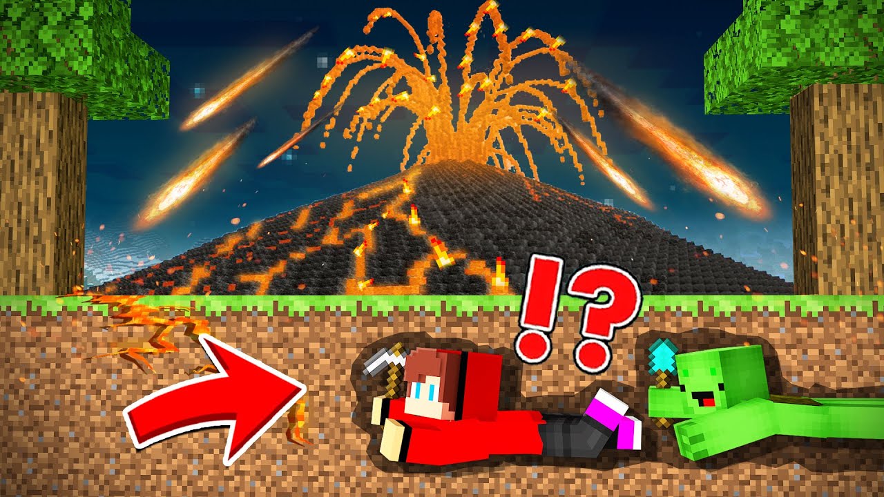 JJ and Mikey Built an Underground Kingdom vs VOLCANIC ERUPTION - Maizen
