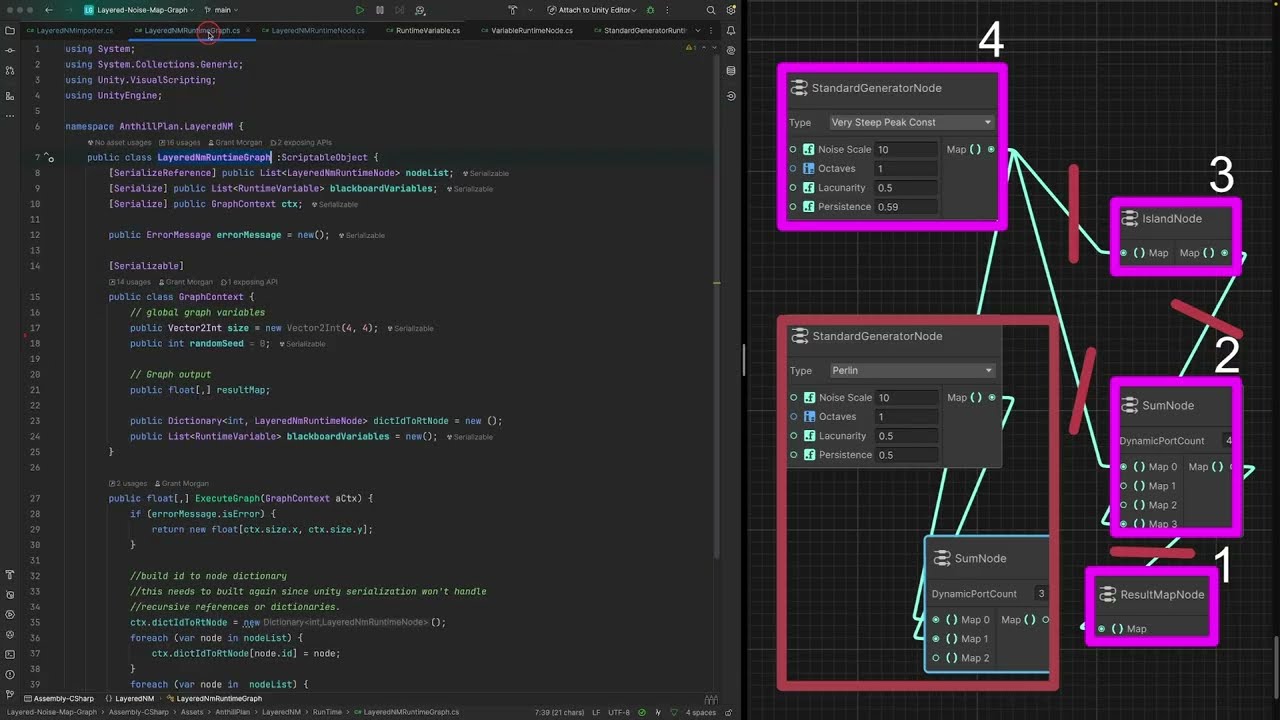 Unity Graph Toolkit intermediate example  Layered noise Map: Runtime Nodes 3/4