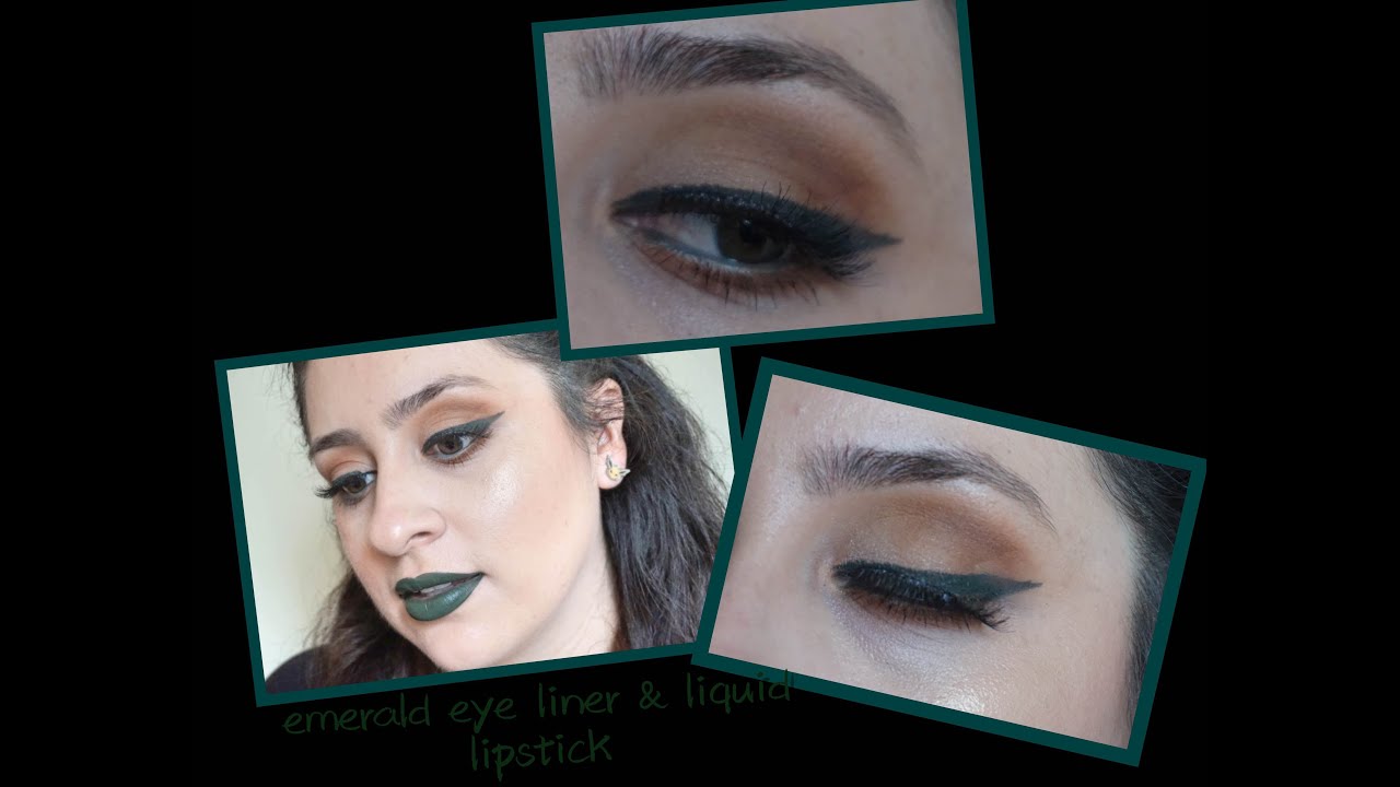 emerald dark green liner and liquid lipstick look/using makeup geek shadows