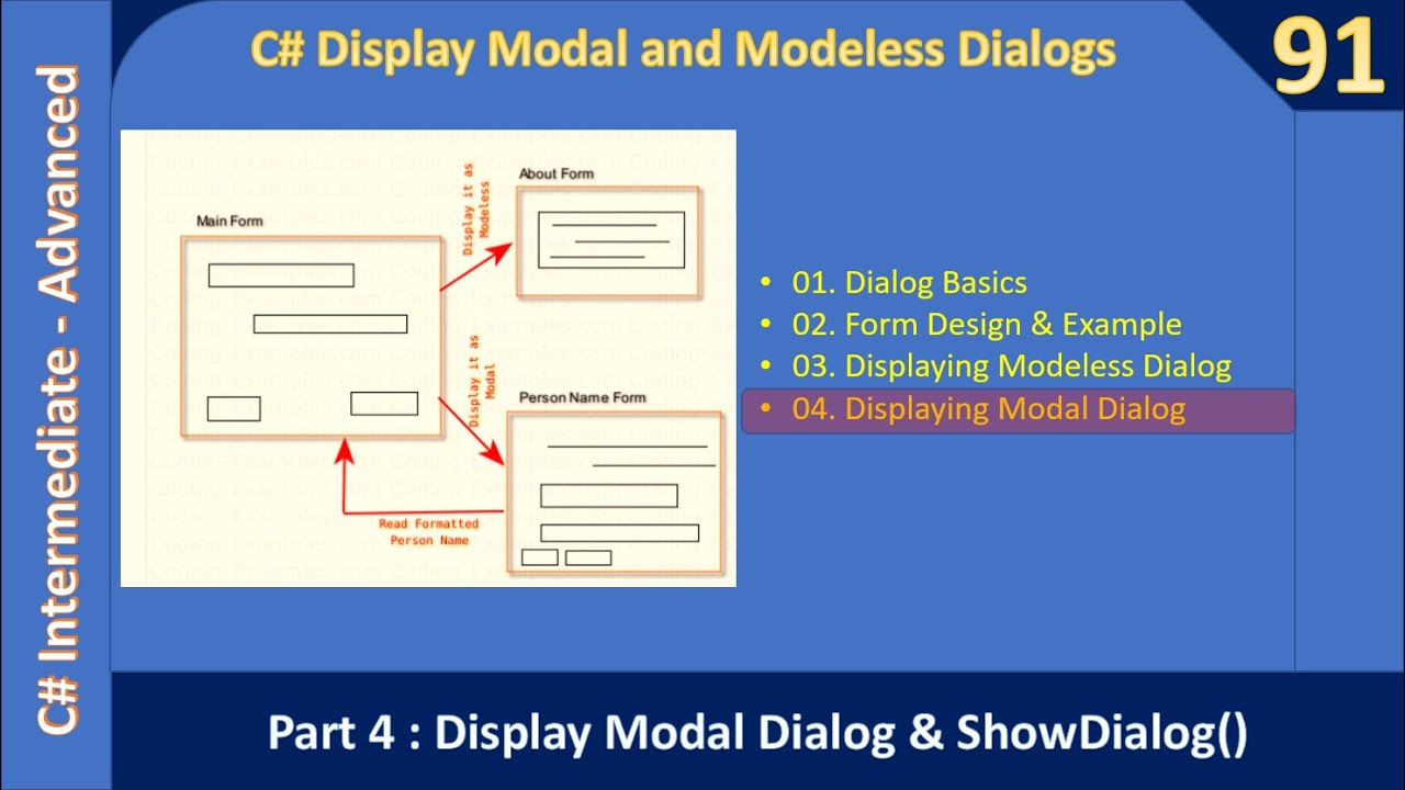 C# Modal & Modeless Dialogs | Part 4 - Display Modal Dialog | C# Advanced #91