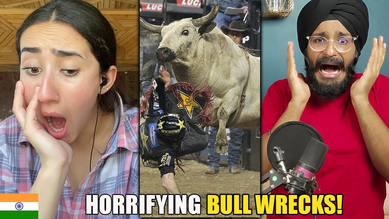 WHAT IS THAT!!!! INDIANS React to AMERICAN BULL RIDING WRECKS!!