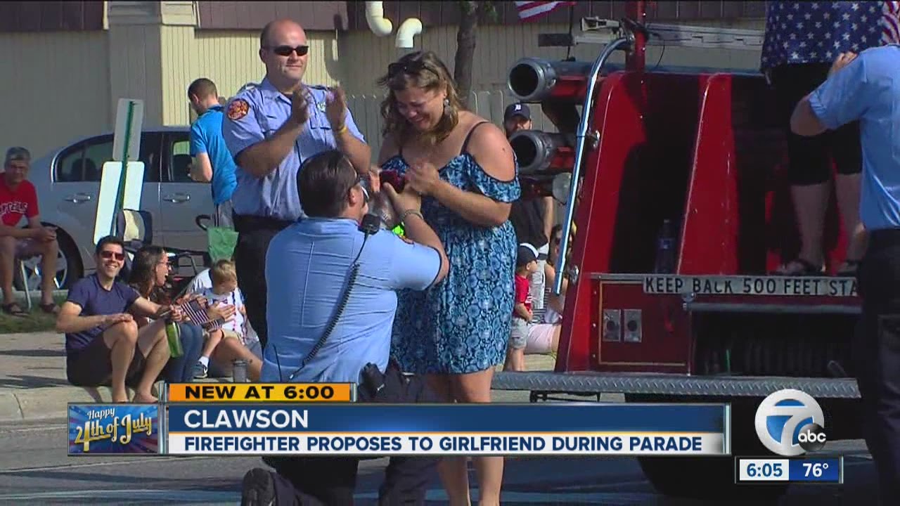 Firefighter proposes to girlfriend during Clawson 4th of July parade