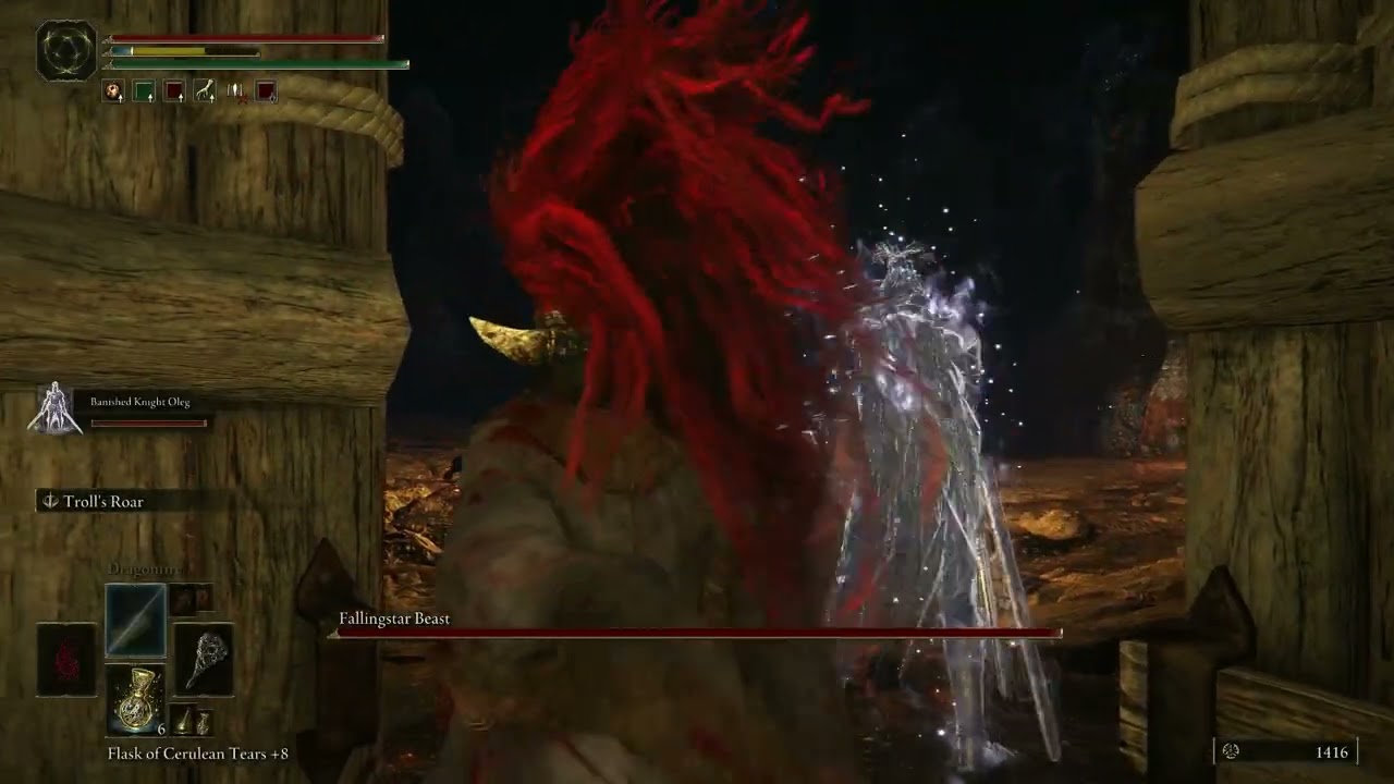 ELDEN RING defeating the fallingstar beast located in caelid tunnel