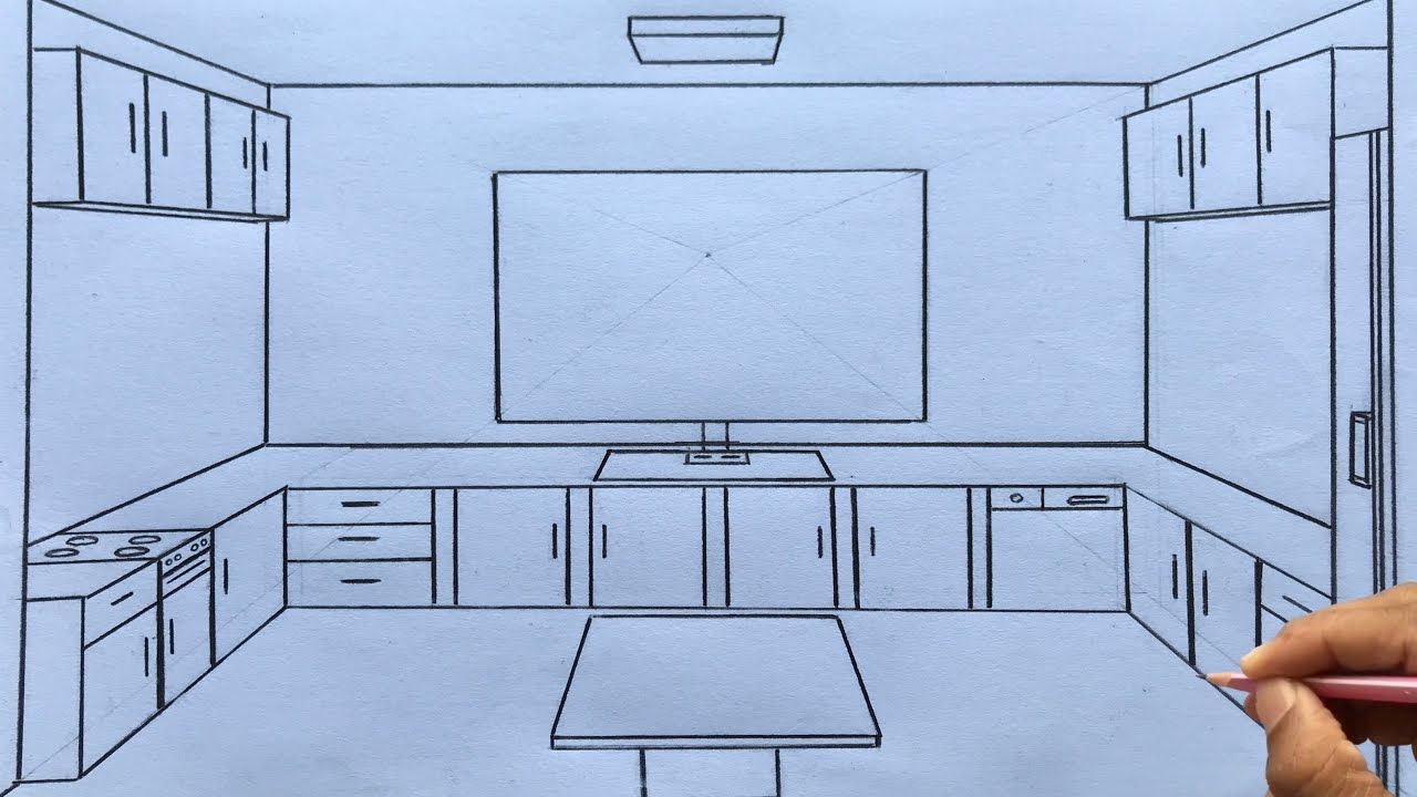 How to Draw a Kitchen in 1-Point Perspective Step by Steps for Beginners