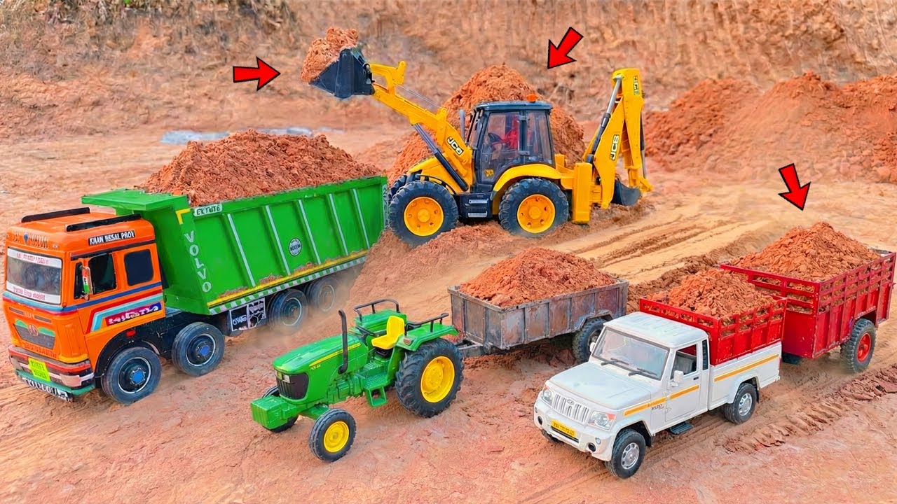 🚜JCB 5CX Loading Mud in Tata Signa Truck! 2 Tractors & Pickup Waiting | JCB Cartoon | JCB Ki Khudai