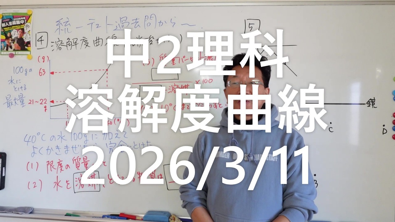 ナンバーワンゼミナール　中2理科　溶解度曲線2026年3月11日