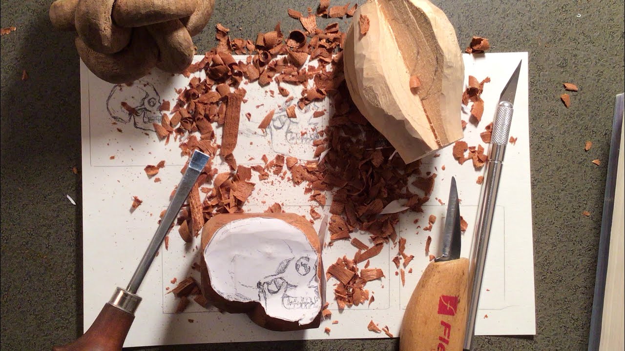 ASMR - Wood Carving a Skull (Pt. 2)