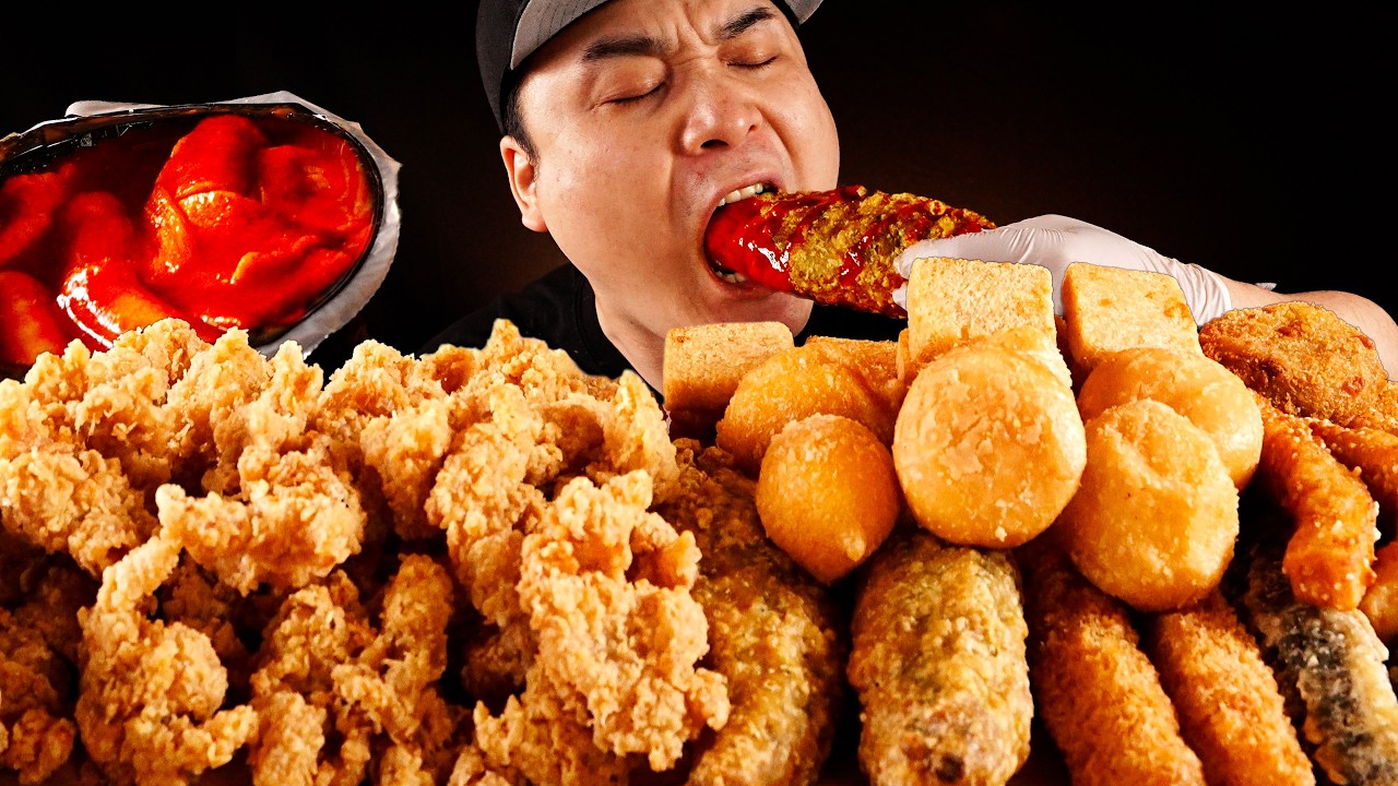 떡볶이, 멘보샤, 김말이튀김등 BBQ 사이드 메뉴 여러가지 먹어보겠습니다!!  먹방 리얼사운드 BBQ side menus