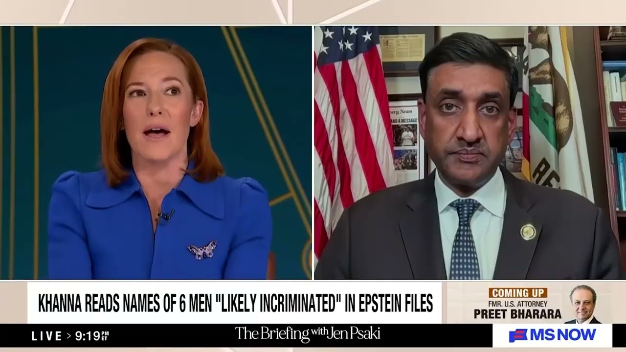 Ро Ханна в программе The Briefing with Jen Psaki на канале MS NOW обсуждает отредактированные мат...