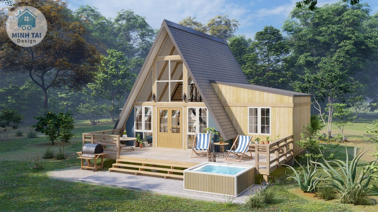 A-frame House Design 9x7m (30x23ft) | 2 Bedroom House Plans (MTD27)