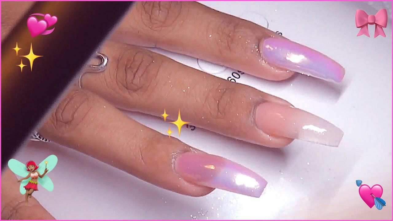 How To Pink Aurora Acrylic Nails Tutorial for Beginners