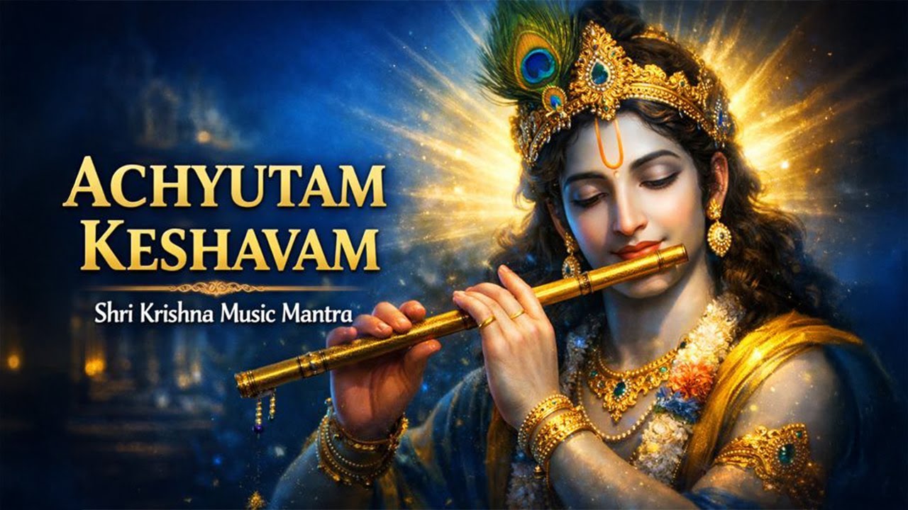 Achyutam Keshavam Krishna Mantra | Peaceful Shri Krishna Bhajan | Divine Flute Music