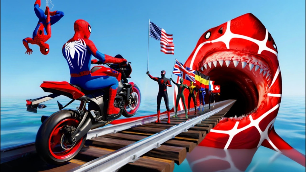 SPIDER MAN against RUMI on Motorcycle in RAINBOW SPIDERS BRIDGE - GTA MULTIVERSE???