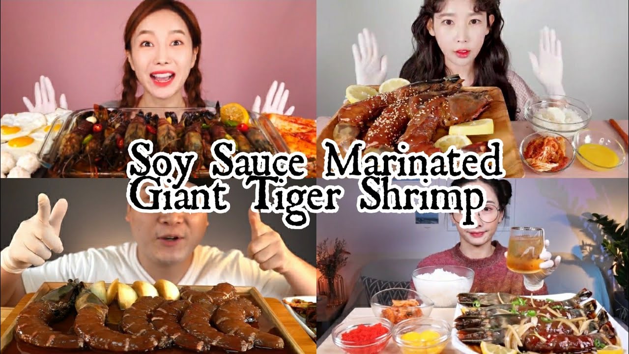 Mukbang Eating Soy Sauce Marinated Giant Tiger Shrimp