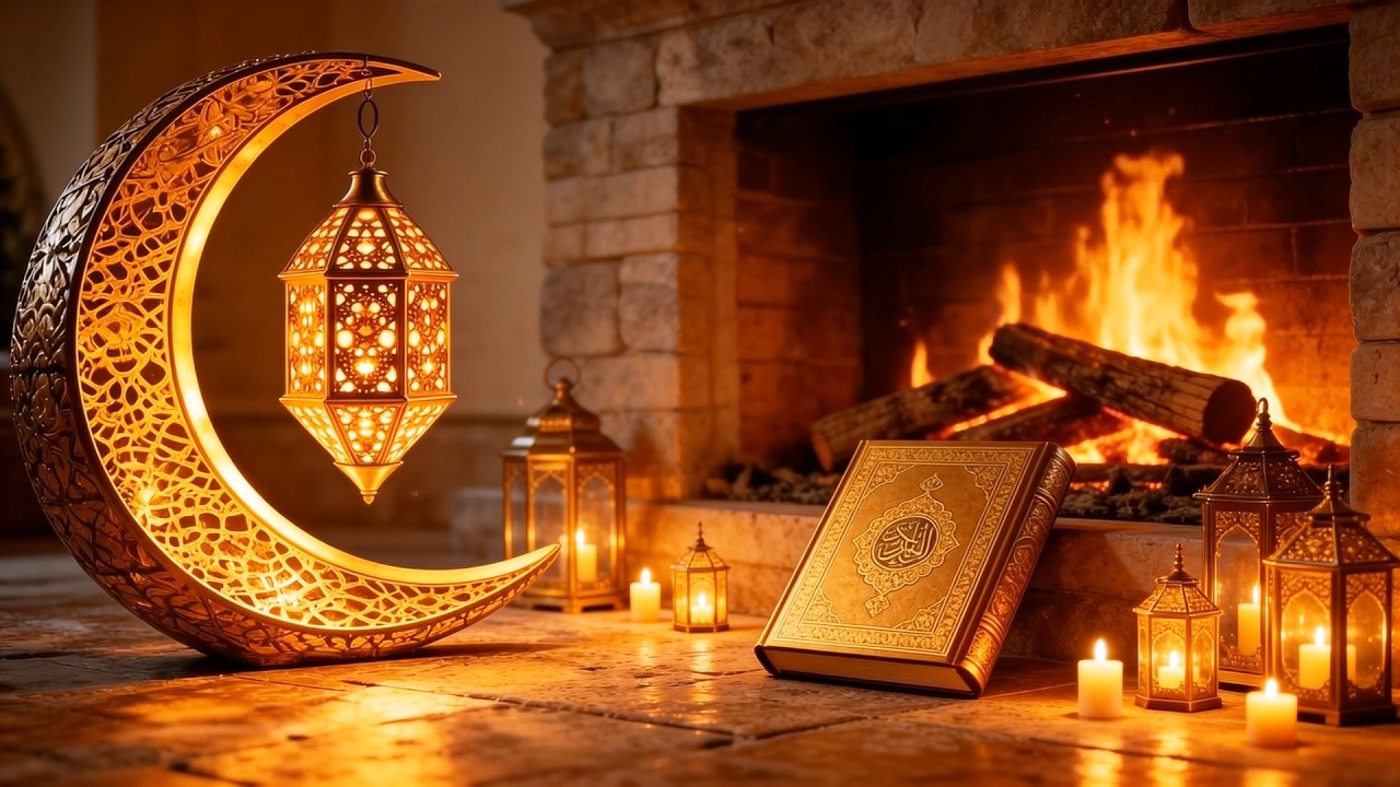 Luxurious Ramadan Fireplace 🔥 Islamic Ambience 4K | TV Screensaver رمضان كريم