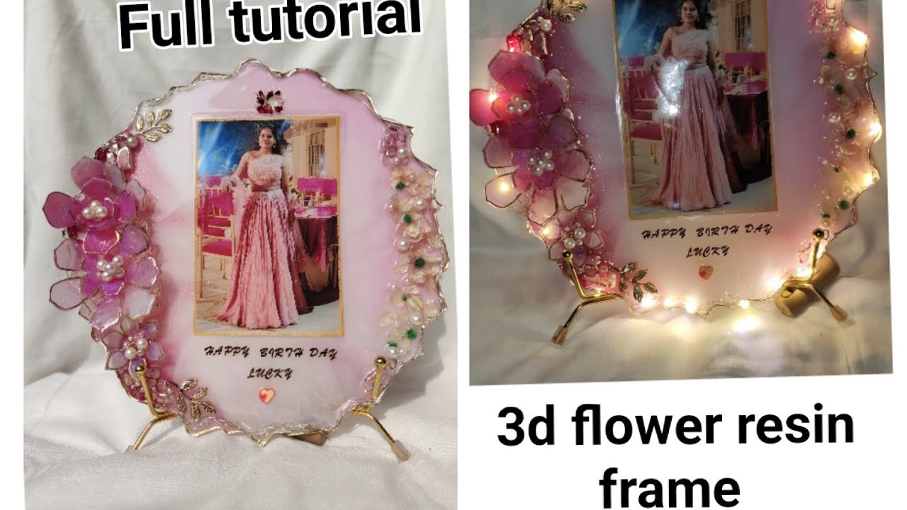 3D flower resin photo frame full tutorial with light.