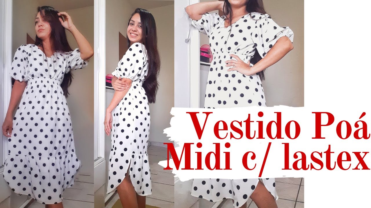 DIY: VESTIDO MIDI POÁ 😍 | COSTURA SIMPLES, MANGAS BUFANTES, LASTEX, BABADO