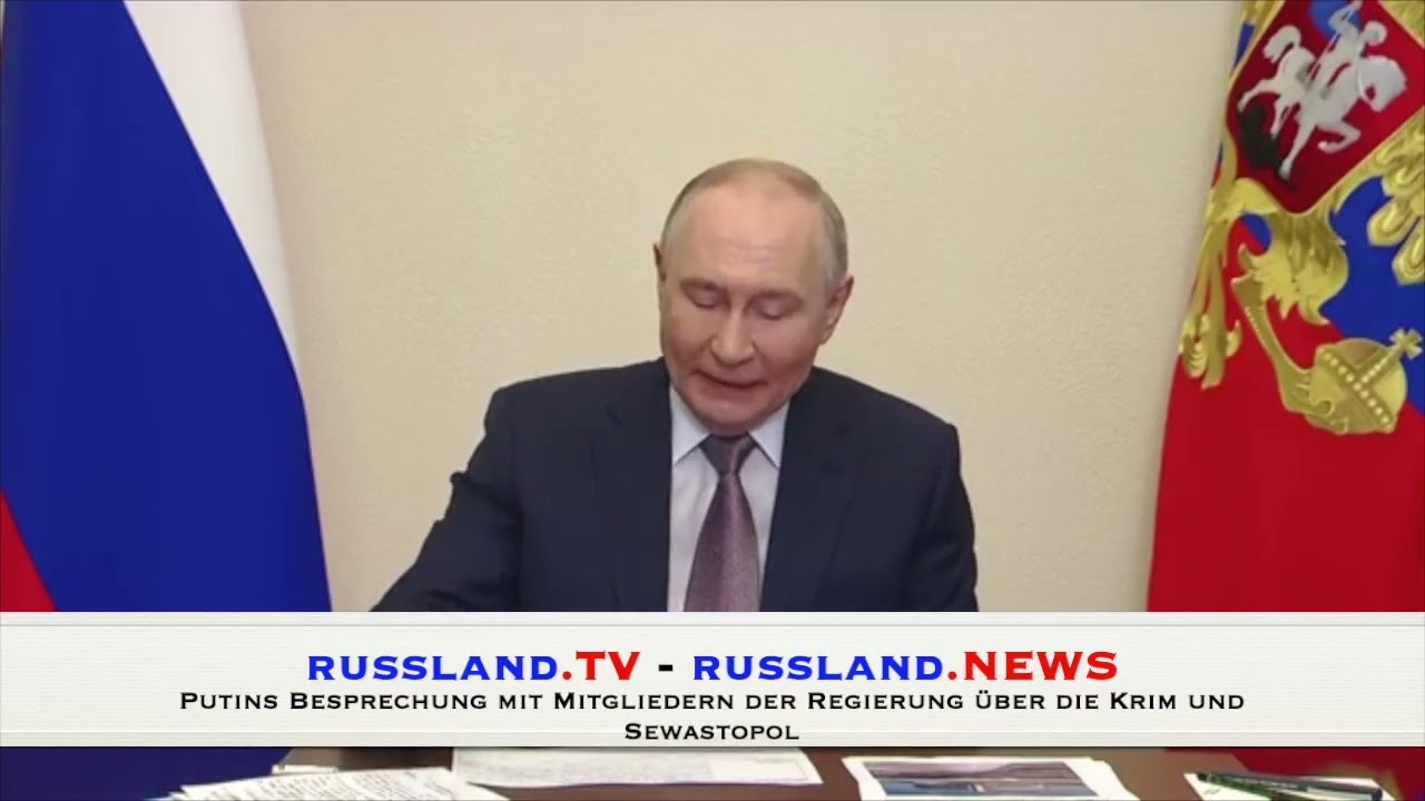 Putins Besprechung mit Mitgliedern der Regierung über die Krim und Sewastopol
