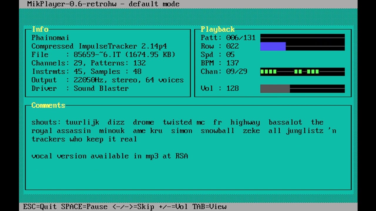 2 hours of crunchy oldschool DOS tracker Drum&Bass | MikPlayer-0.6