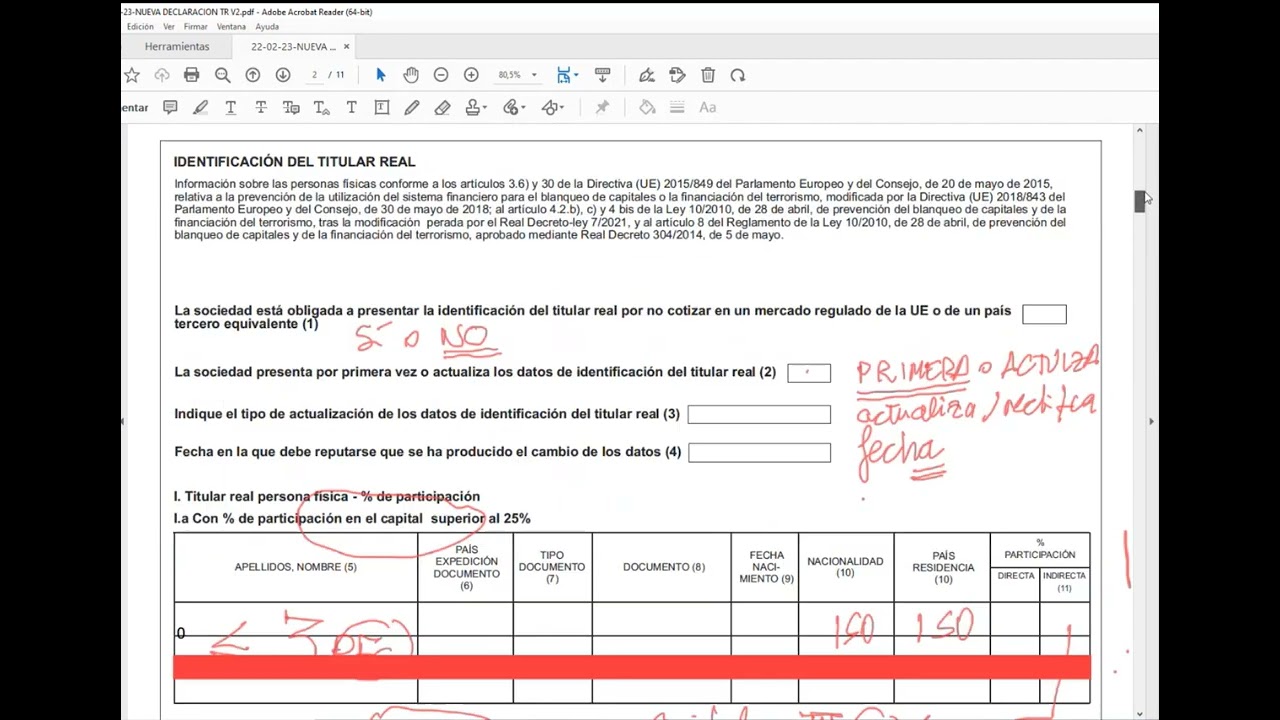 Cumplimentación de la declaración de identificación del titular real por Luis Fernández del Pozo